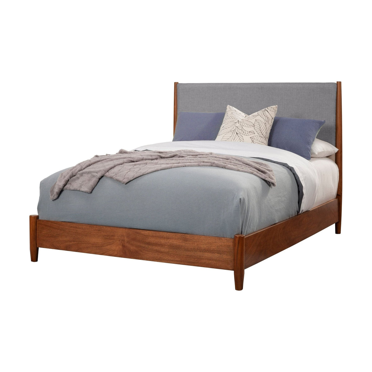 Flynn Mid Century Modern Two Tone Full Size Panel Bed, Chestnut/Grey