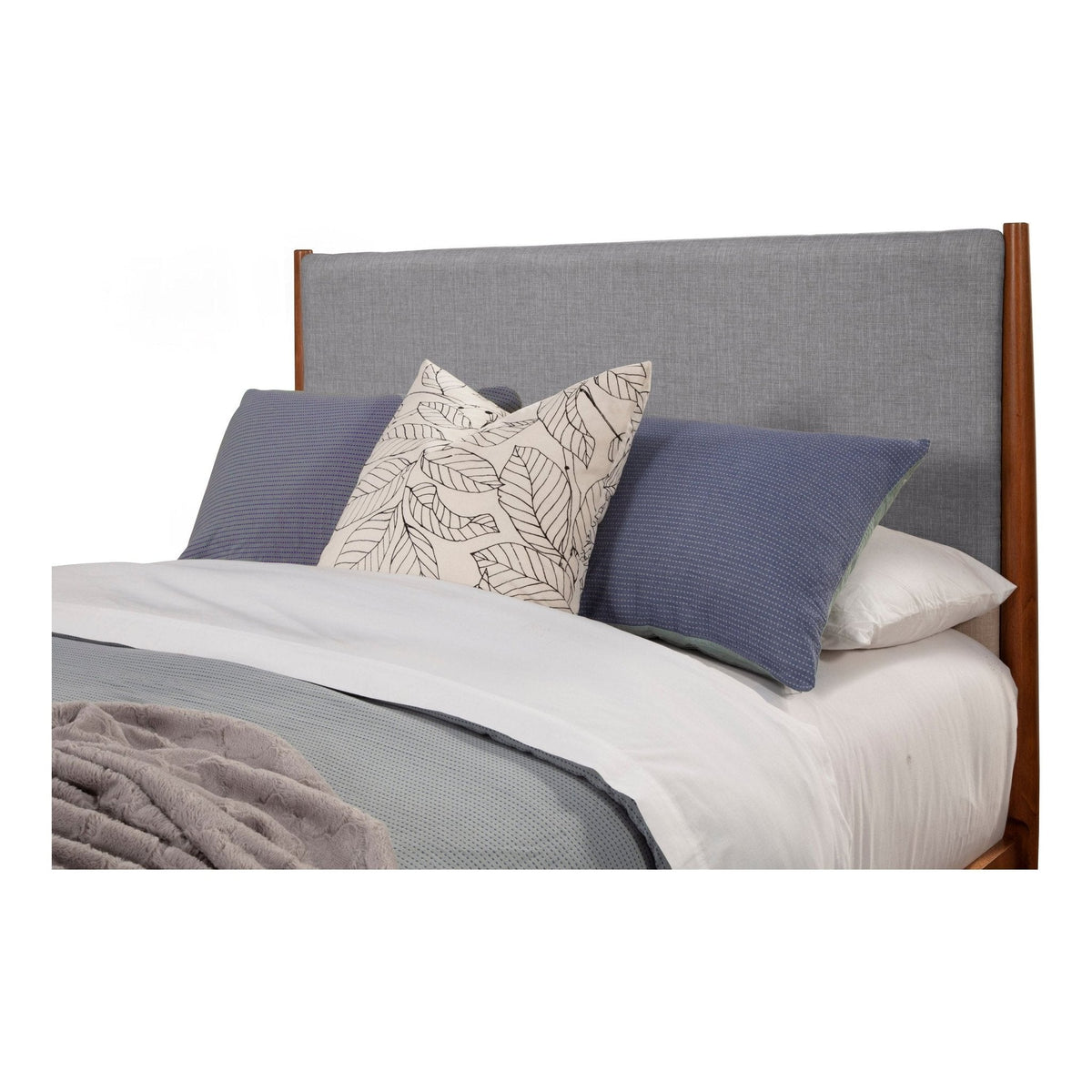 Flynn Mid Century Modern Two Tone California King Panel Bed, Chestnut/Grey