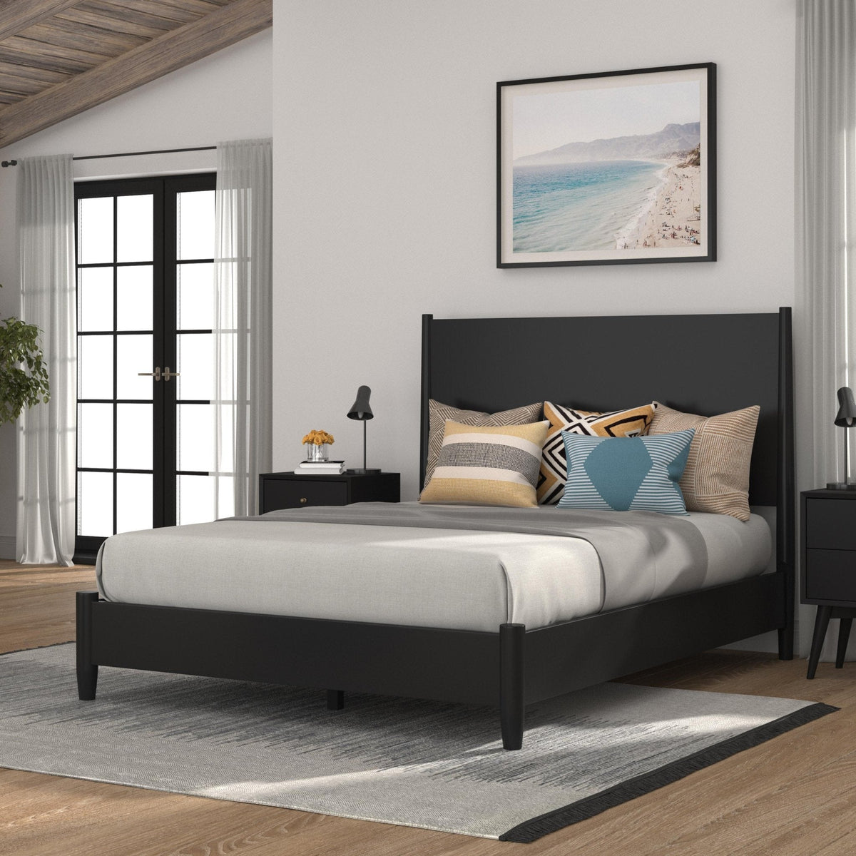 Flynn Mid Century Modern Standard King Panel Bed - Black