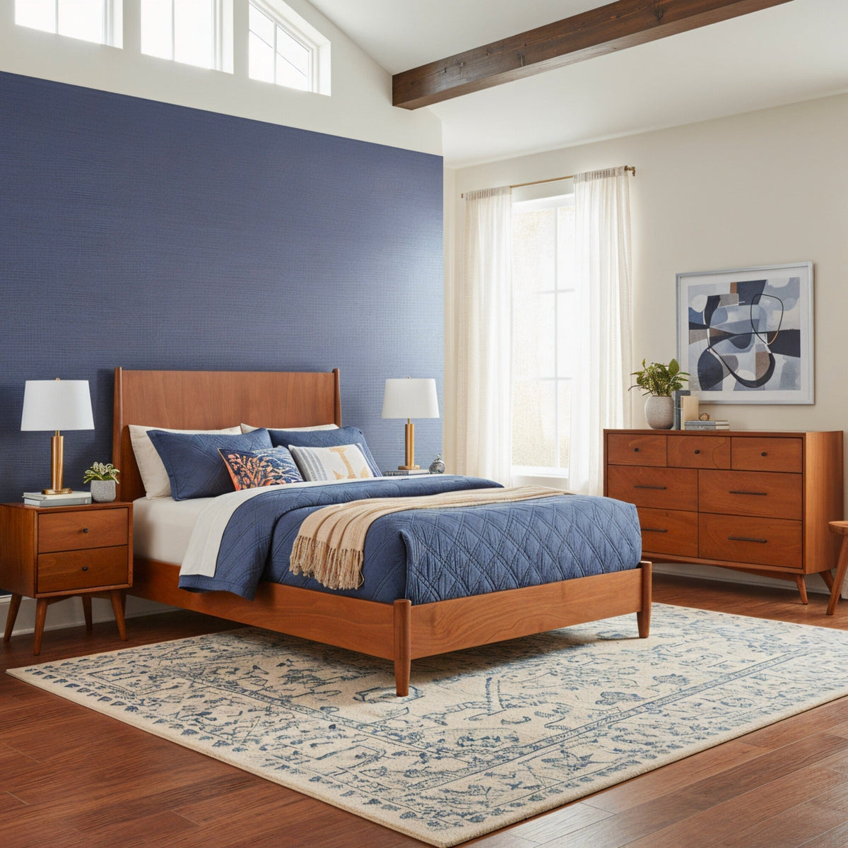 Flynn Mid Century Modern Standard King Panel Bed - Chestnut