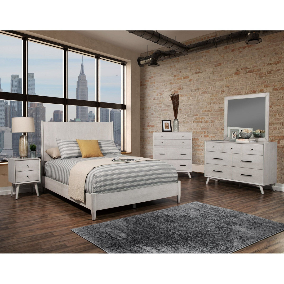 Flynn Mid Century Modern Full Size Panel Bed - Gray