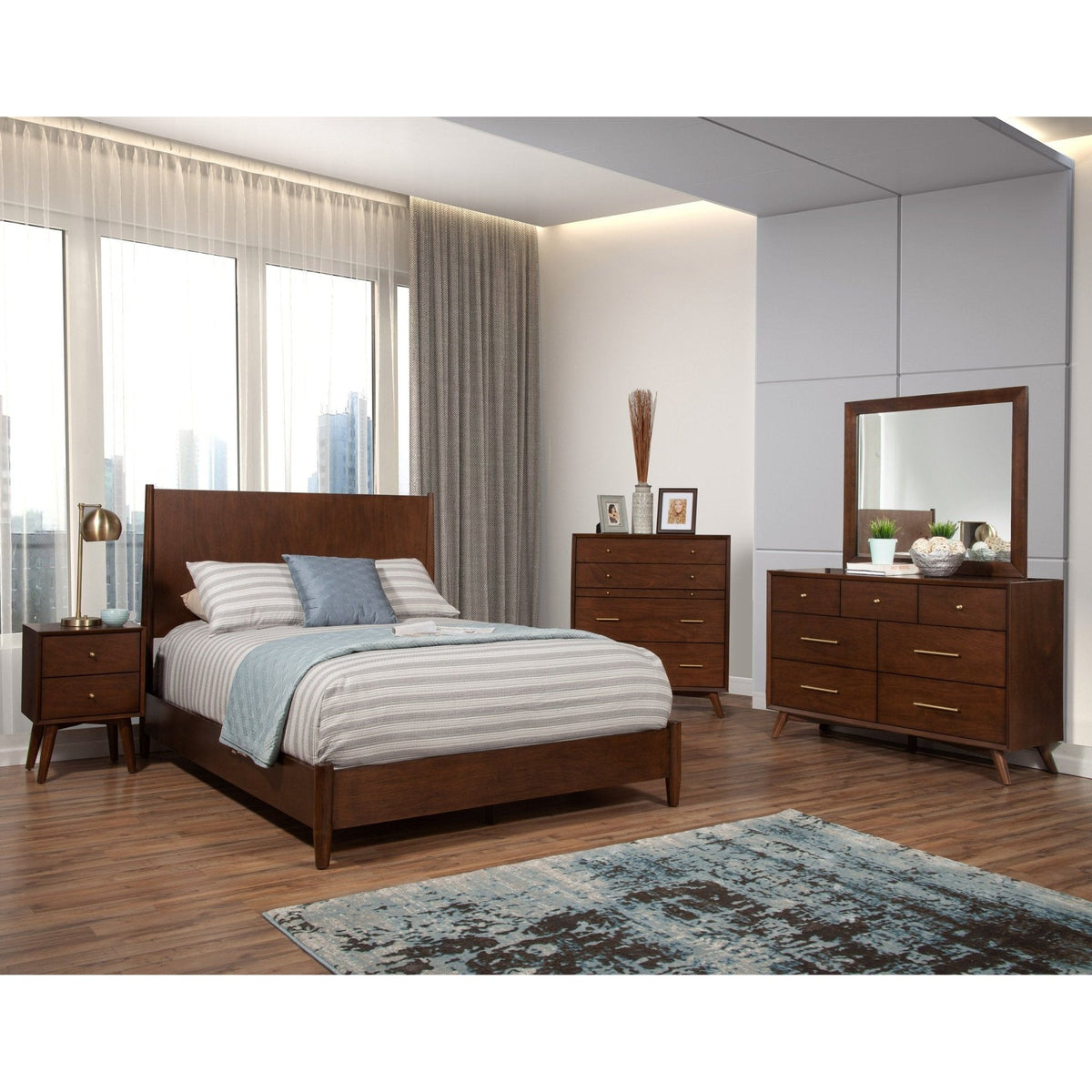 Flynn Mid Century Modern California King Panel Bed - Walnut