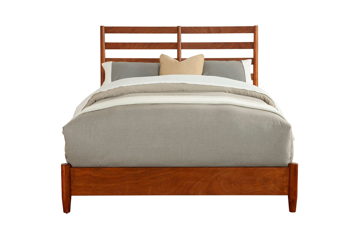 Flynn Retro Queen Bed with Slat Back Headboard - Chestnut