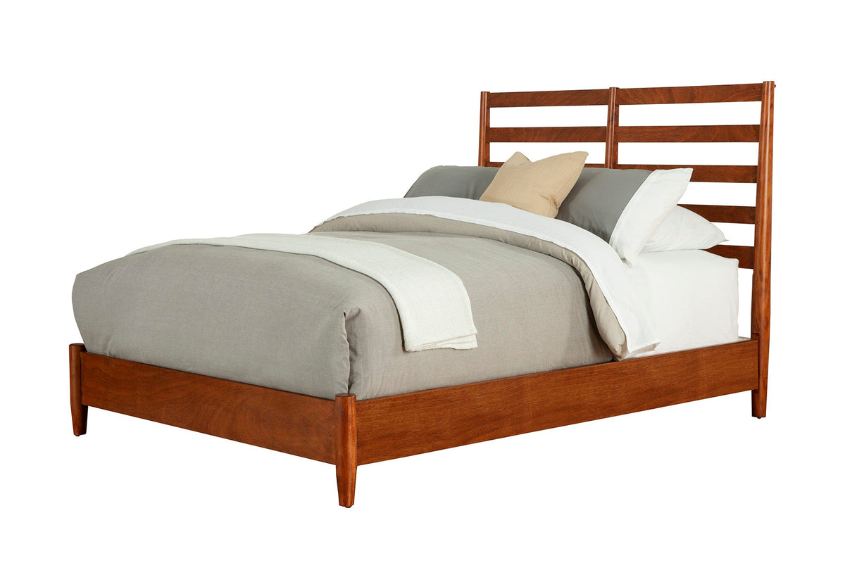 Flynn Retro California King Bed with Slat Back Headboard - Chestnut
