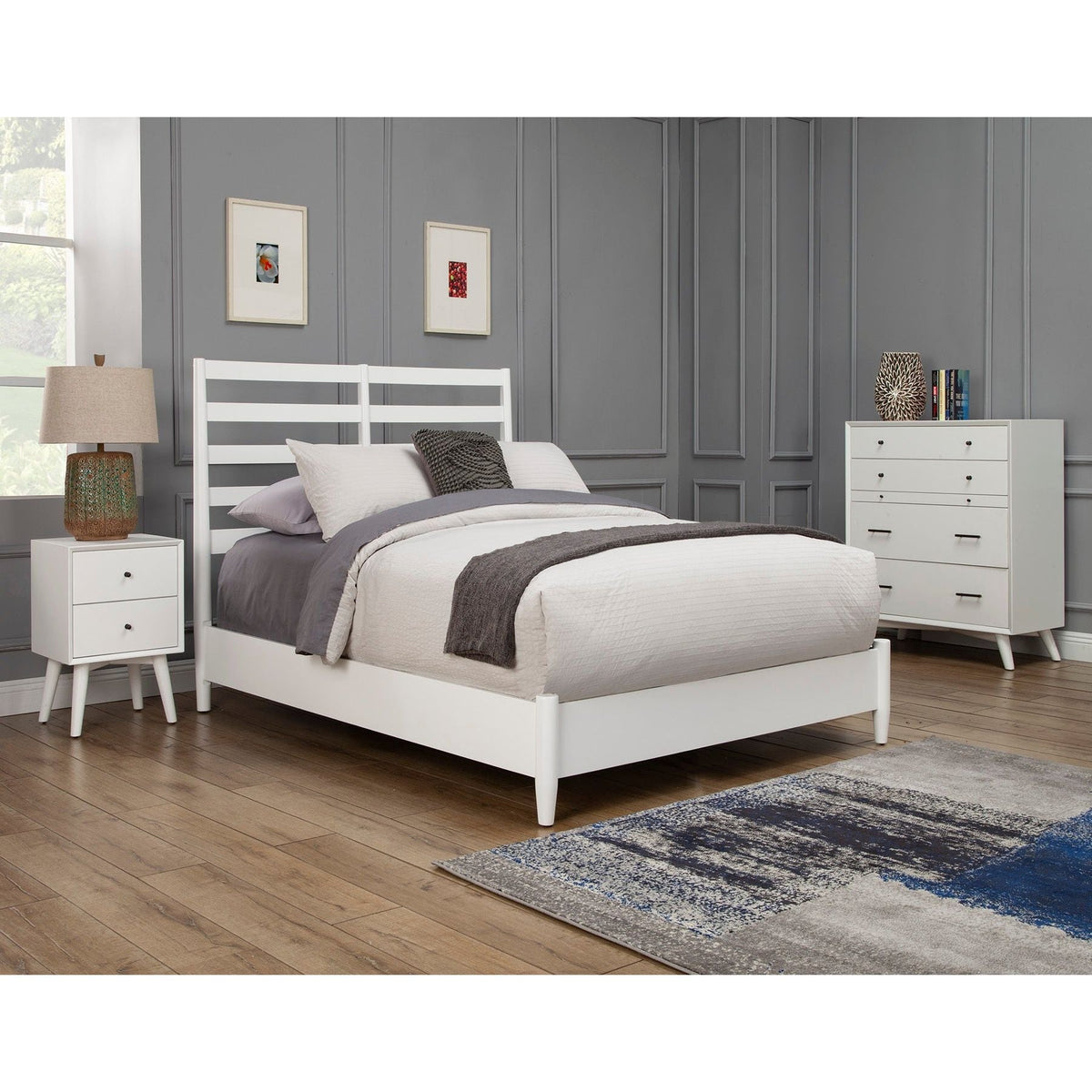 Flynn Retro Full Bed with Slat Back Headboard - White