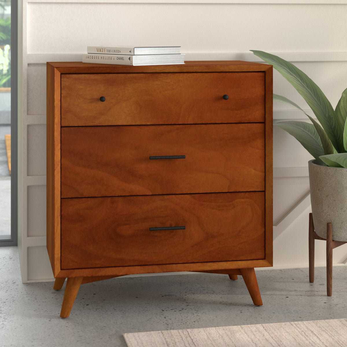 Flynn Mid Century Modern 3 Drawer Small Chest - Chestnut