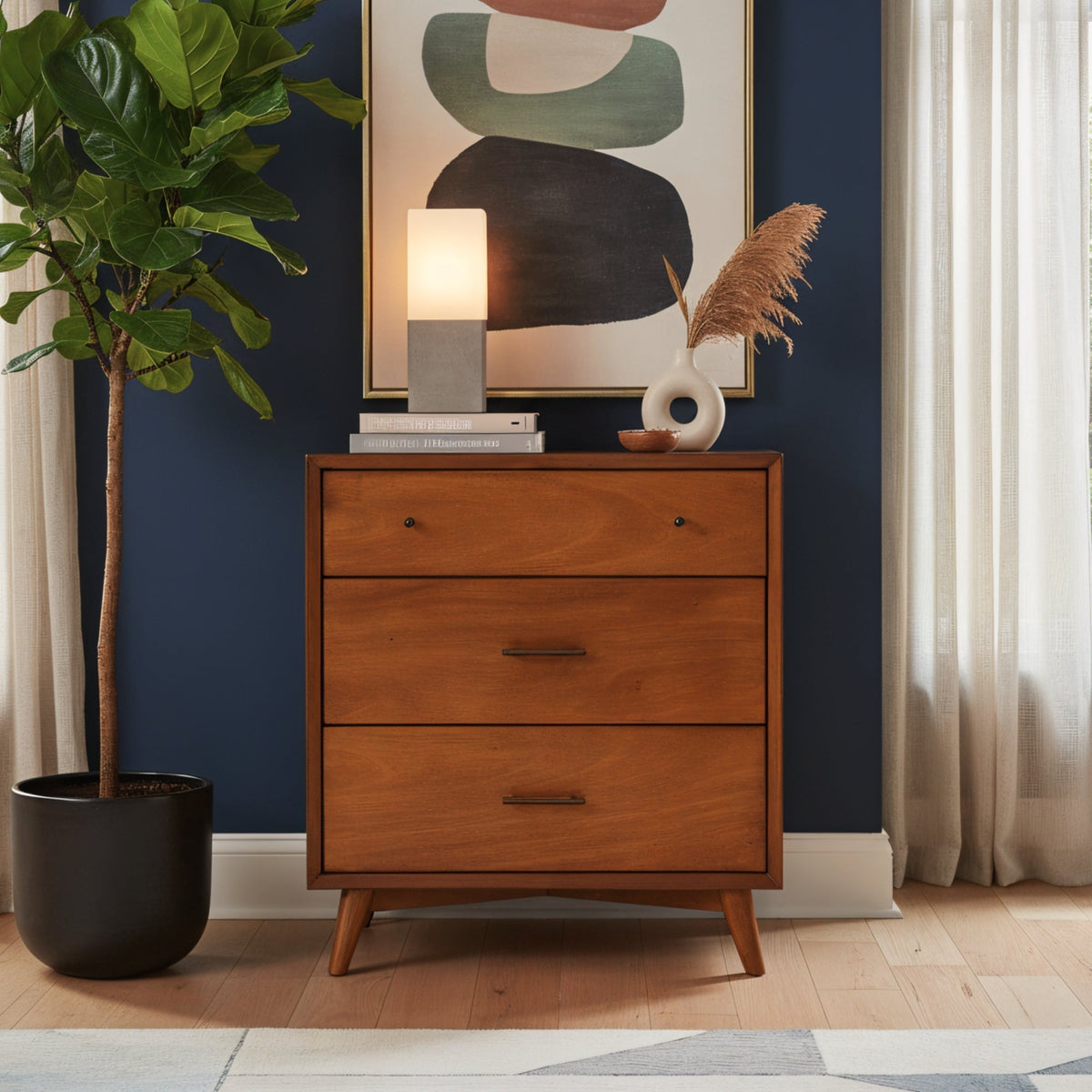 Flynn Mid Century Modern 3 Drawer Small Chest - Chestnut