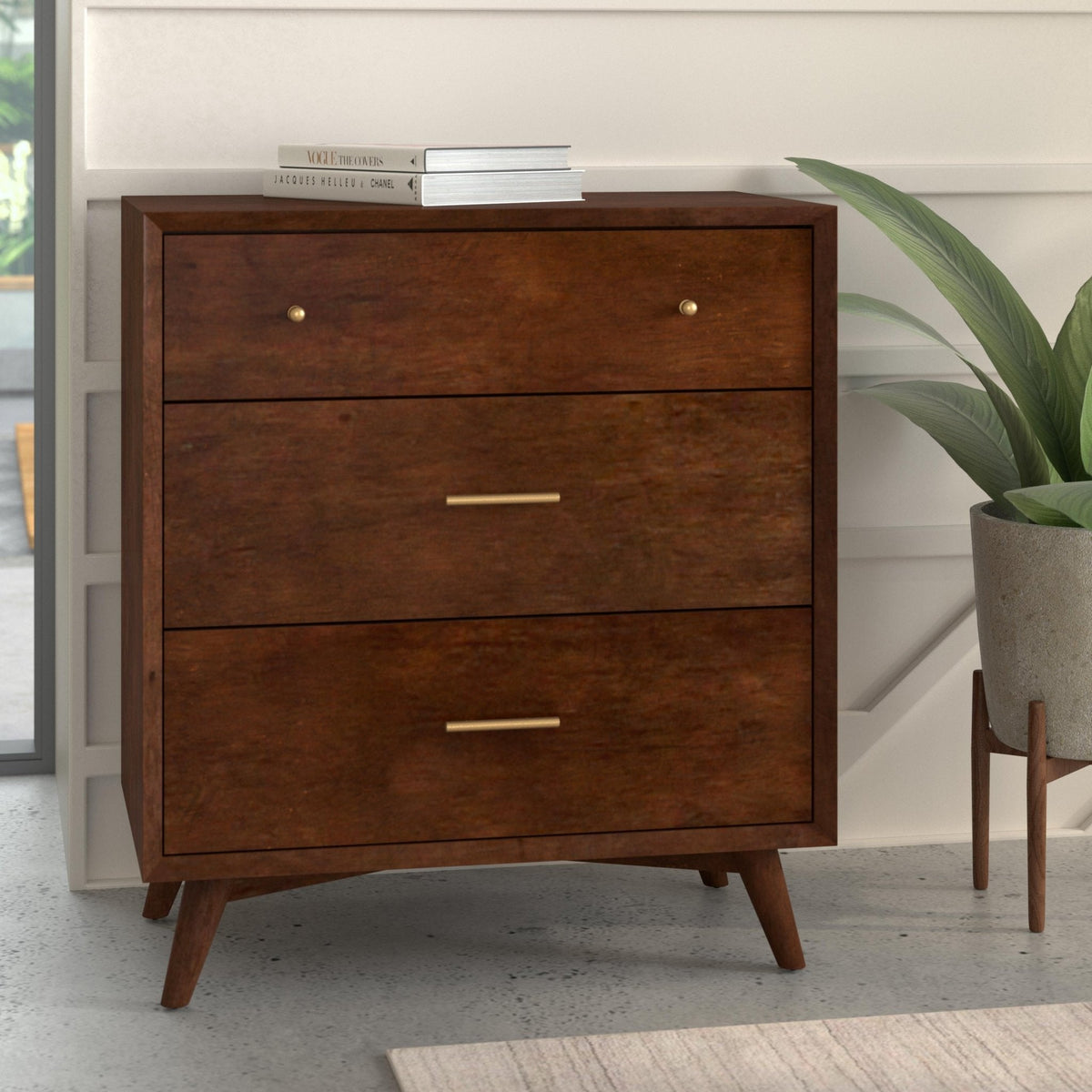 Flynn Mid Century Modern 3 Drawer Small Chest - Walnut