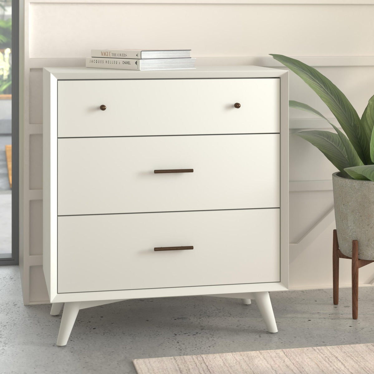 Flynn Mid Century Modern 3 Drawer Small Chest - White