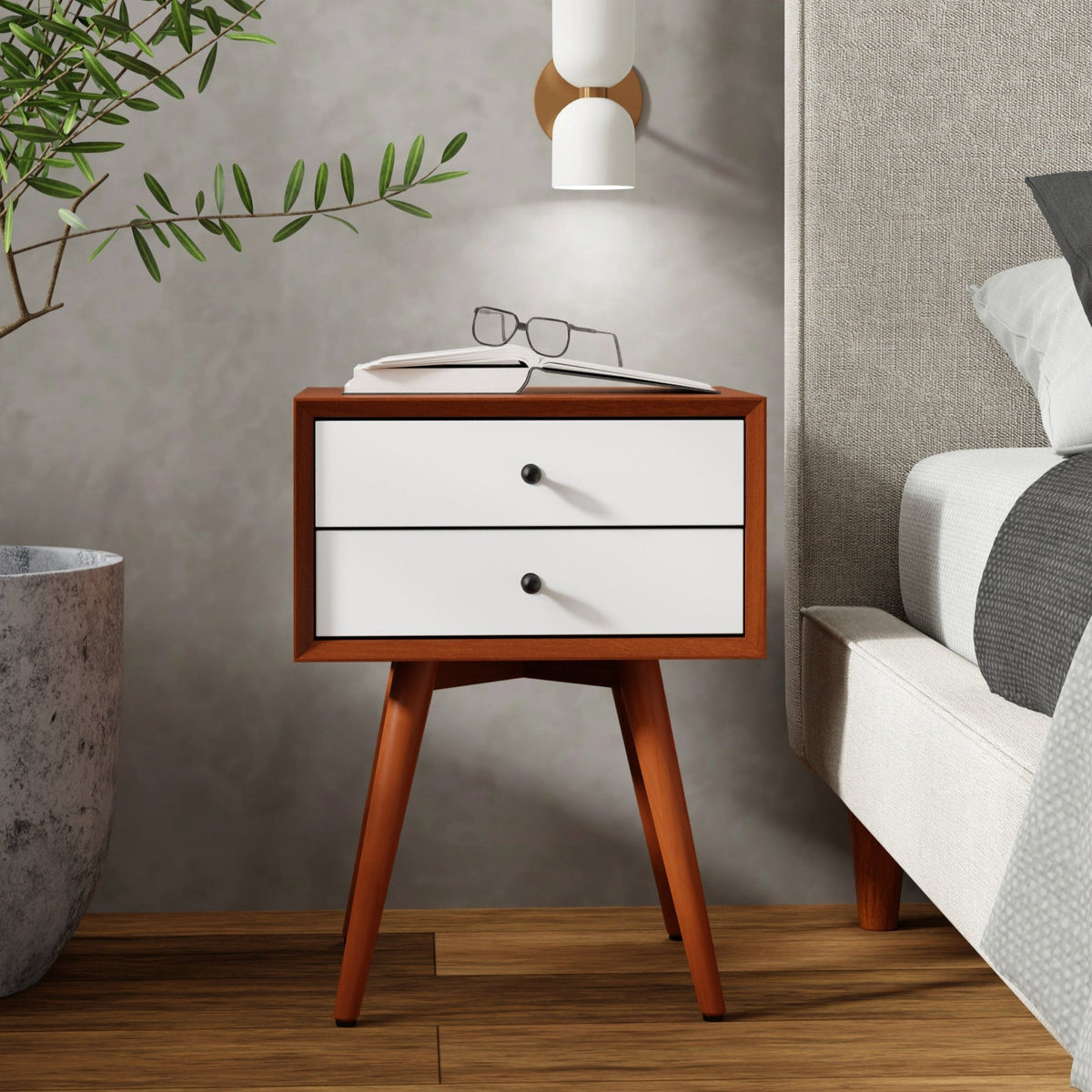 Flynn Small Nightstand - Chestnut & White