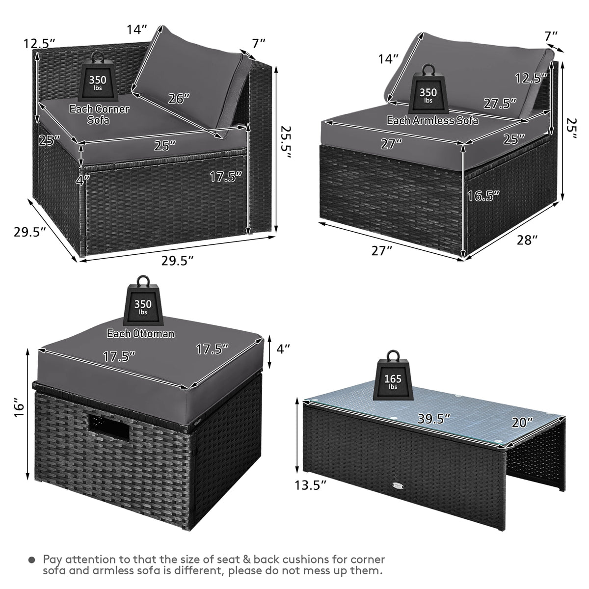 8 Pieces Patio Rattan Storage Table Furniture Set