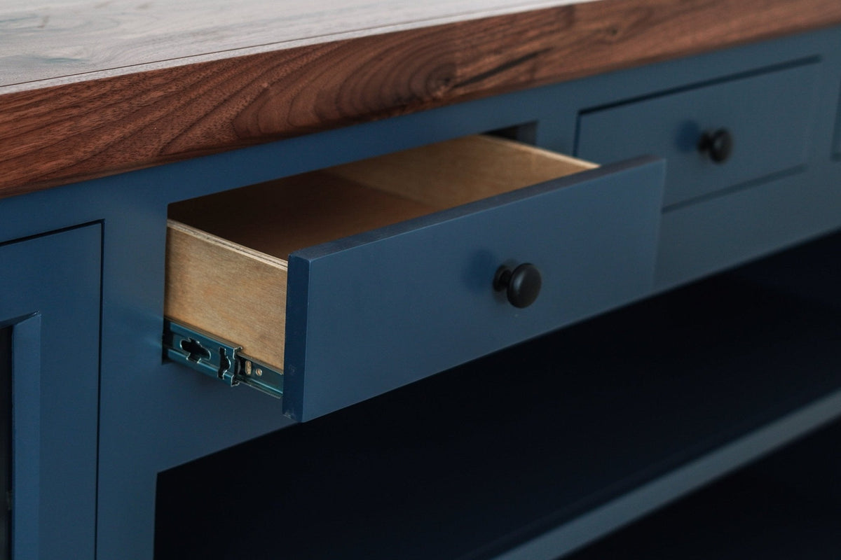 Harbor Bay TV Console, Midnight Blue with Walnut Top