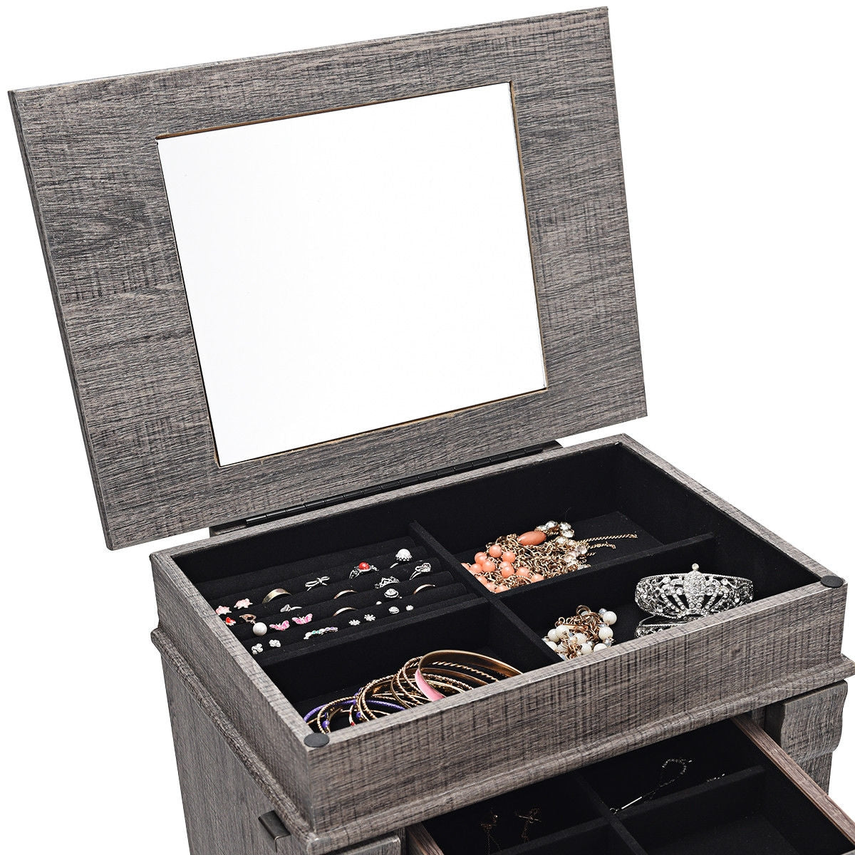 Standing Jewelry Cabinet Storage Organizer with Wooden Legs, Gray