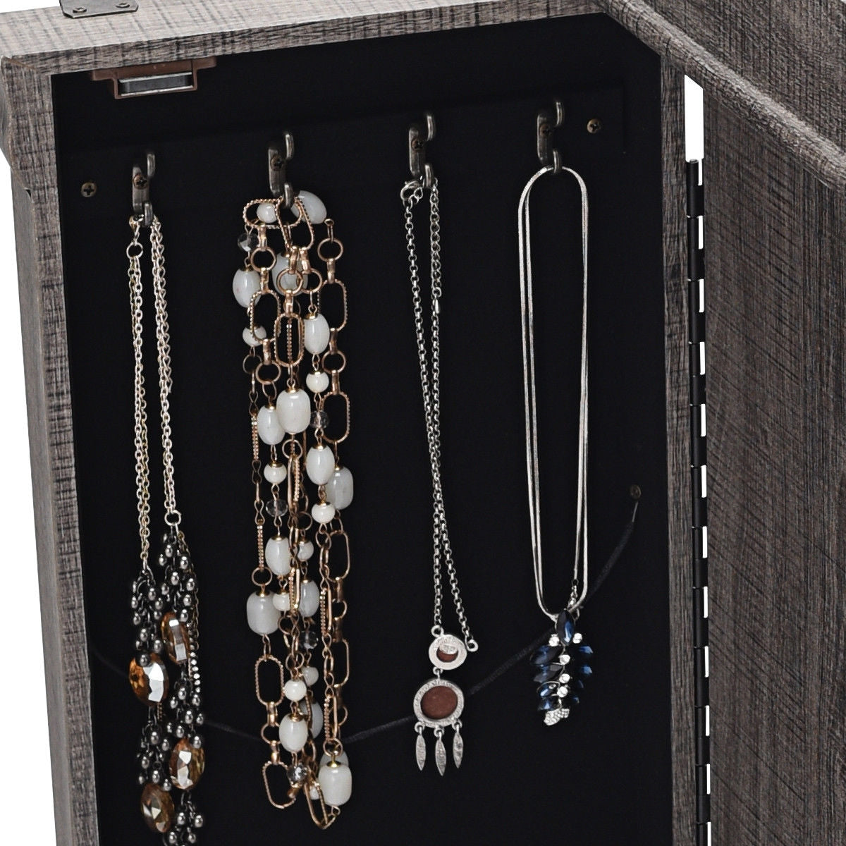 Standing Jewelry Cabinet Storage Organizer with Wooden Legs, Gray