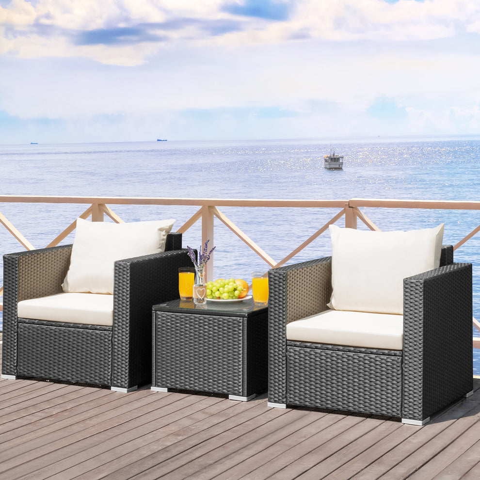 3 Pieces Patio Wicker Conversation Set with Cushion