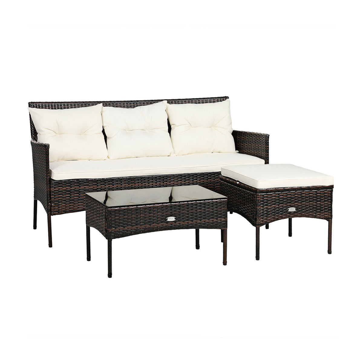 3 Pieces Patio Furniture Sectional Set with 5 Cozy Seat and Back Cushions