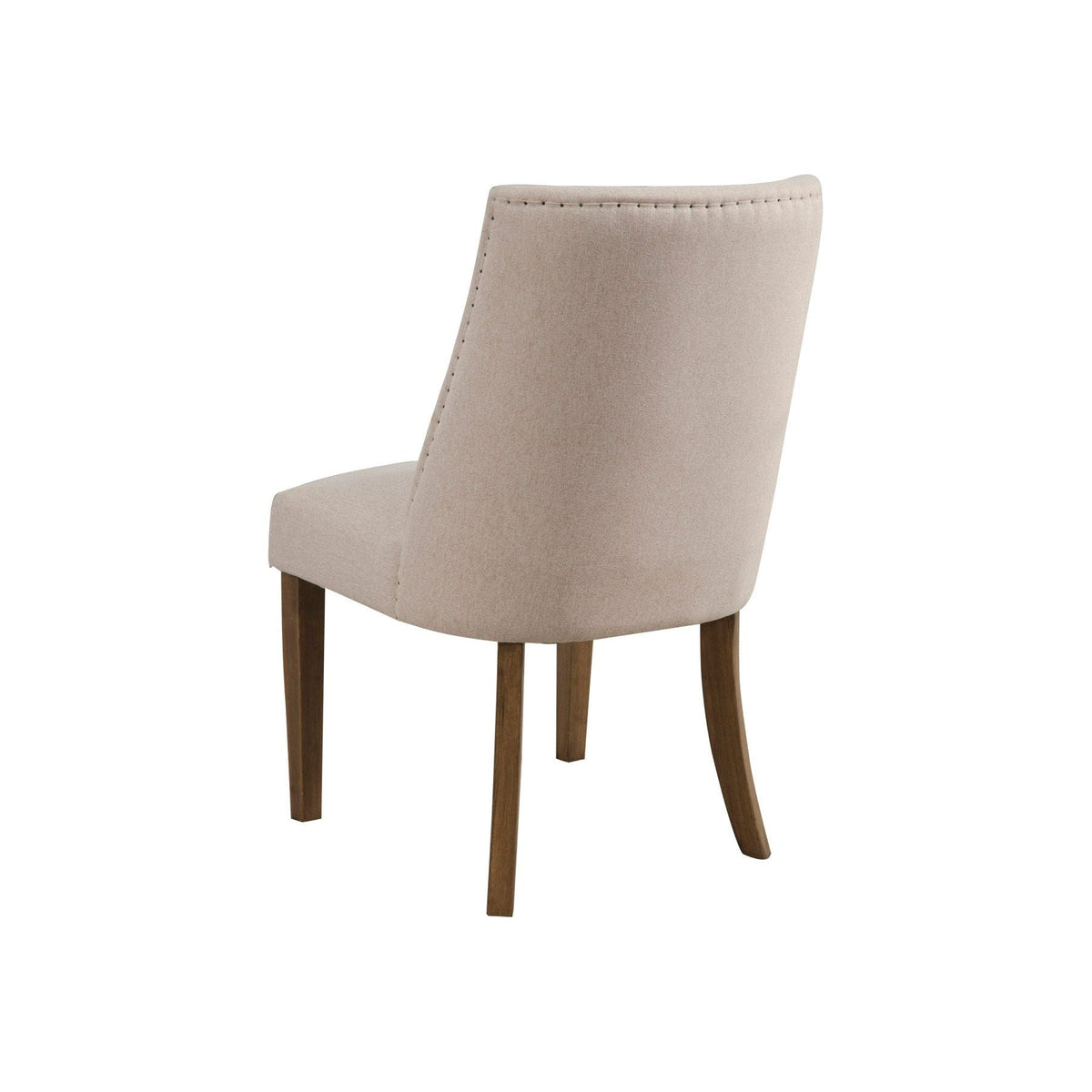Cream upholstered dining chair viewed from the rear at an angle, showing its curved back