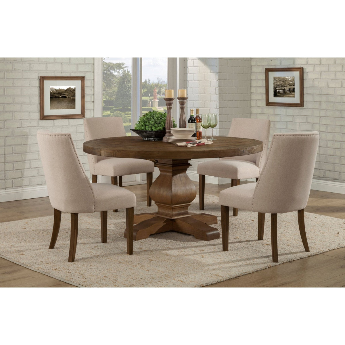 Kensington Round Solid Pine Dining Table - Walnut
