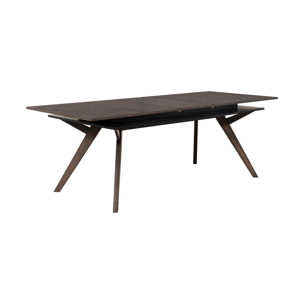Dark tobacco rectangular dining table shown from an angled front view