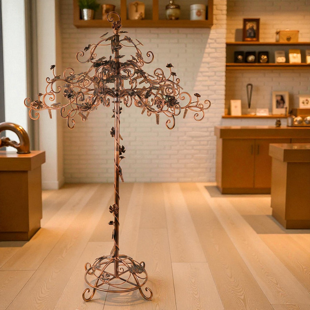 67" Tall Medium Standing Iron Rose Tree Display "Stephania"