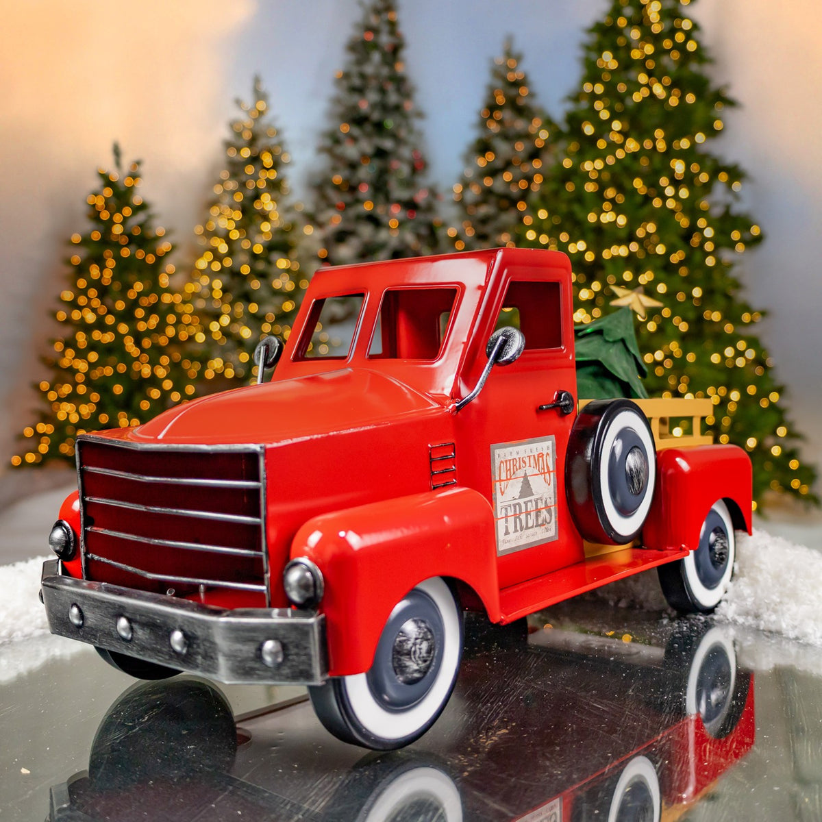 Small Iron Pickup Truck with Christmas Tree
