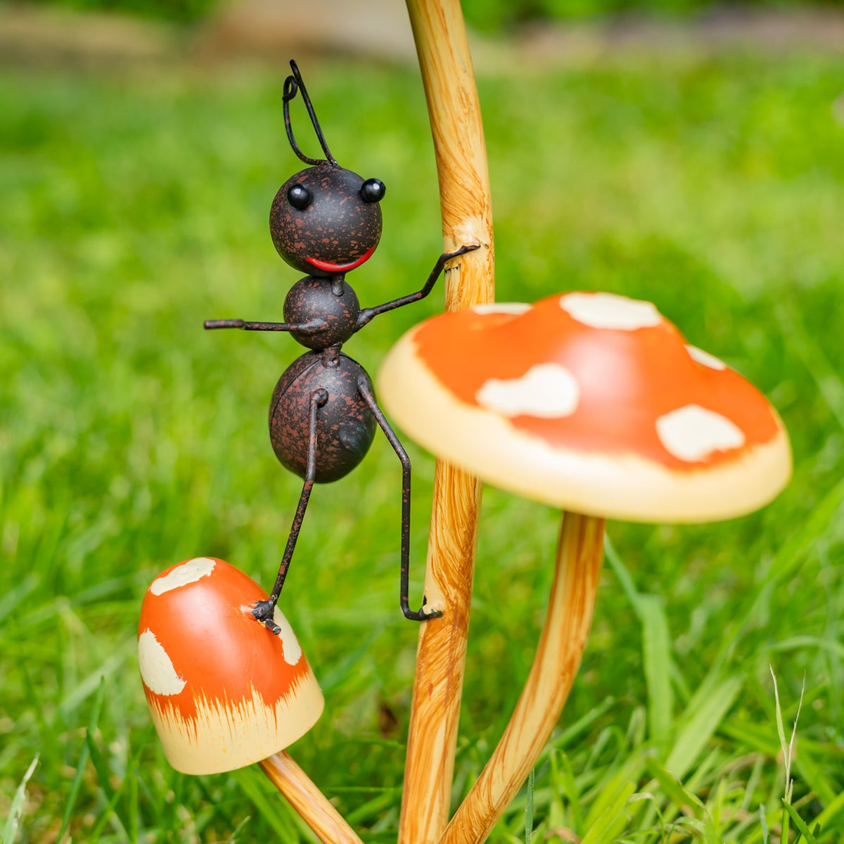 Set of 6 Assorted Funny Ants on Iron Mushroom Garden Stakes