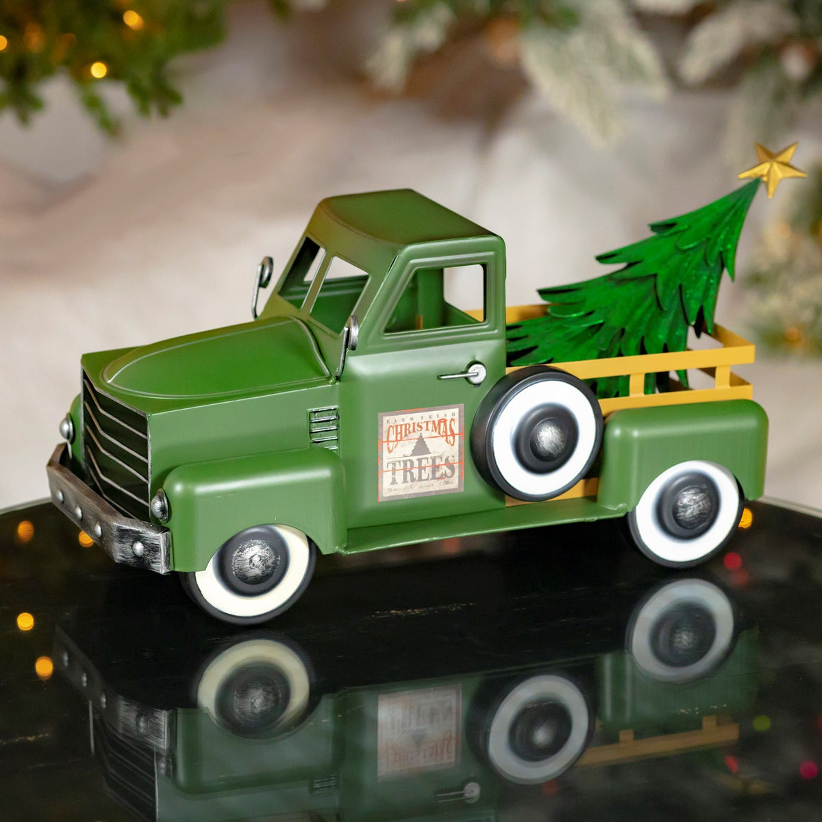Small Iron Pickup Truck with Christmas Tree