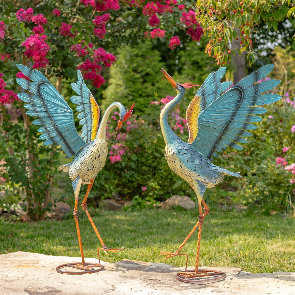 Set of 2 Small Iron Dancing Cranes