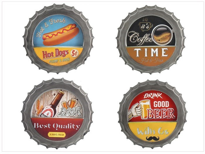 Set of 4 Light Up Bottle Cap Wall Decor