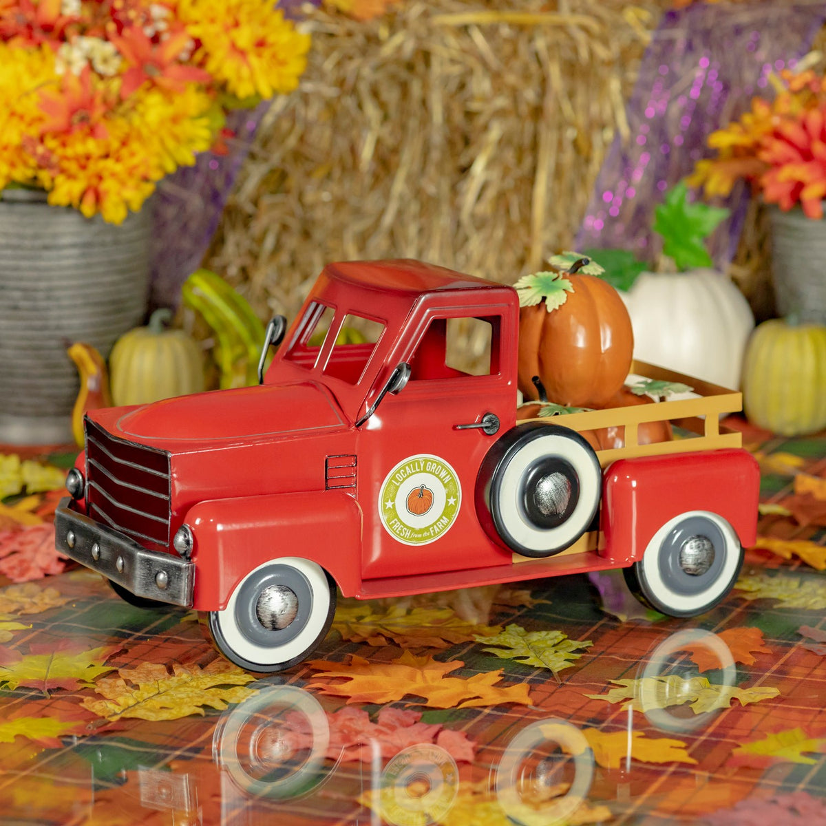 Country Style Metal Truck with Pumpkins