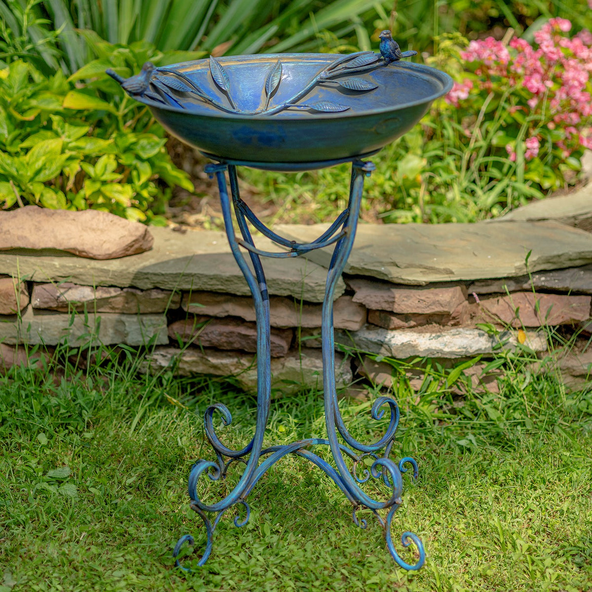 31" Tall "Two Birds" Iron Birdbath