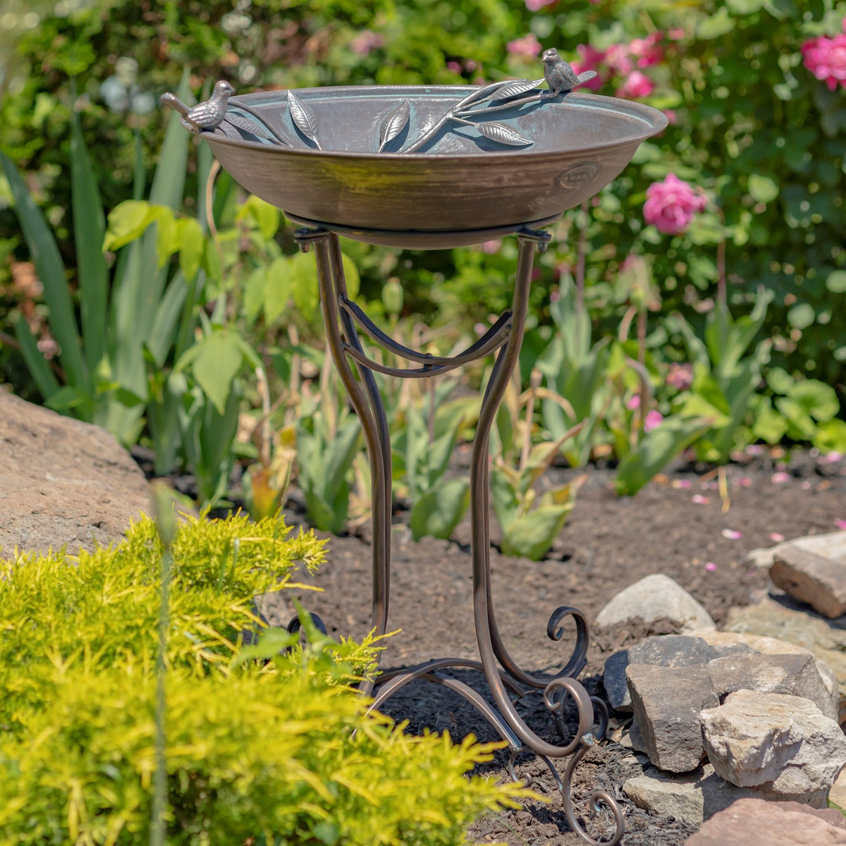 31" Tall "Two Birds" Iron Birdbath