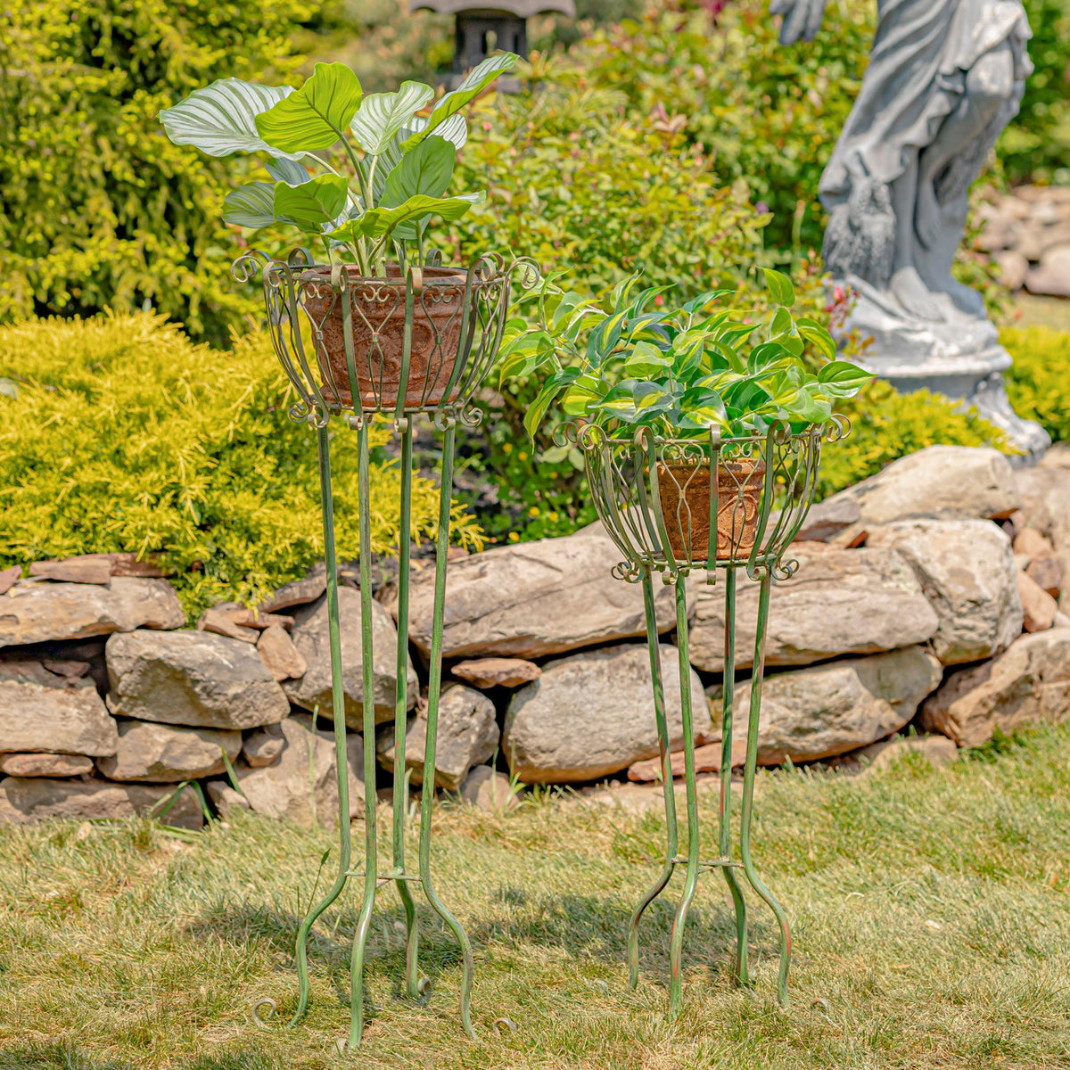 Set of 2 Tall Iron Basket Plant Stands "Stephania"