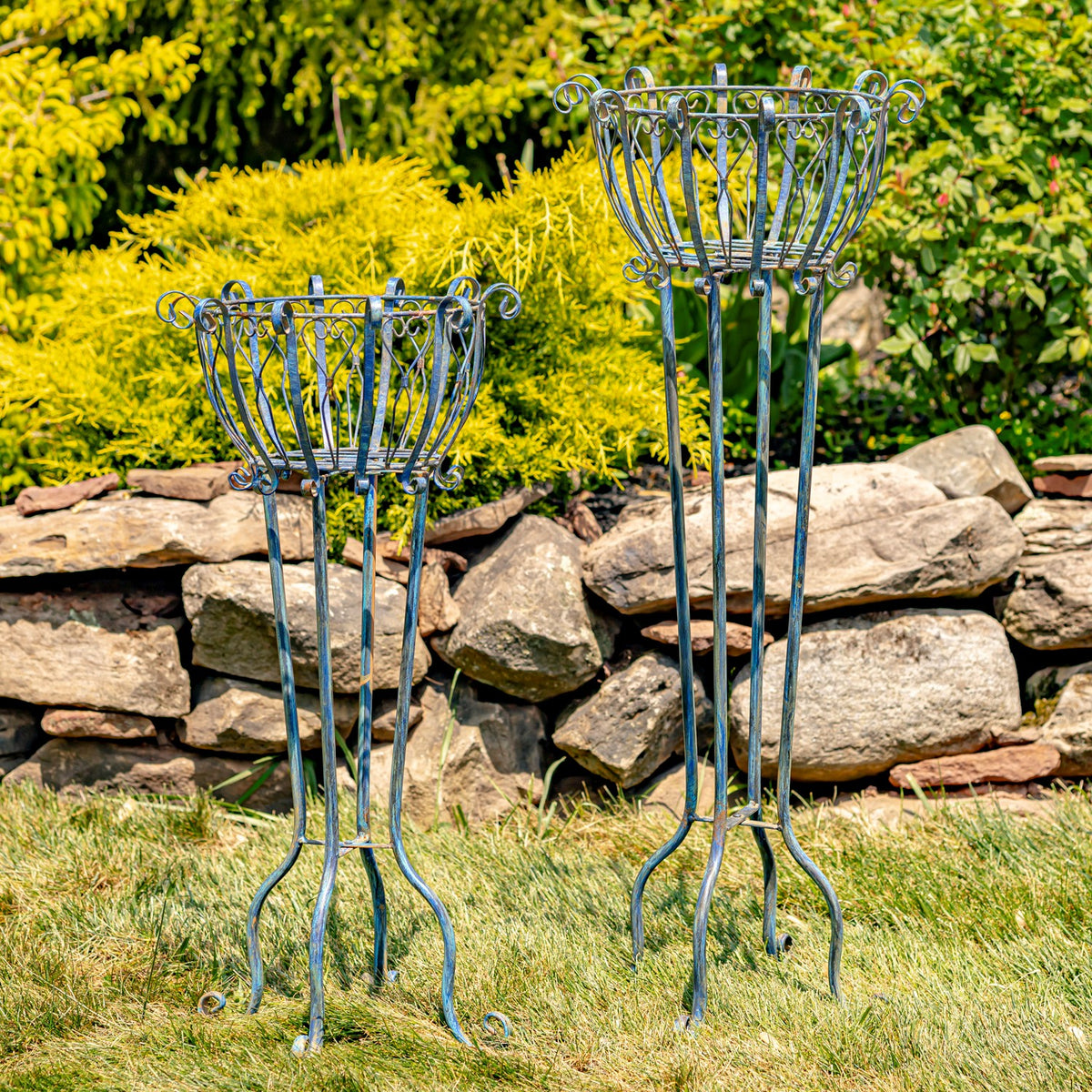 Set of 2 Tall Iron Basket Plant Stands "Stephania"
