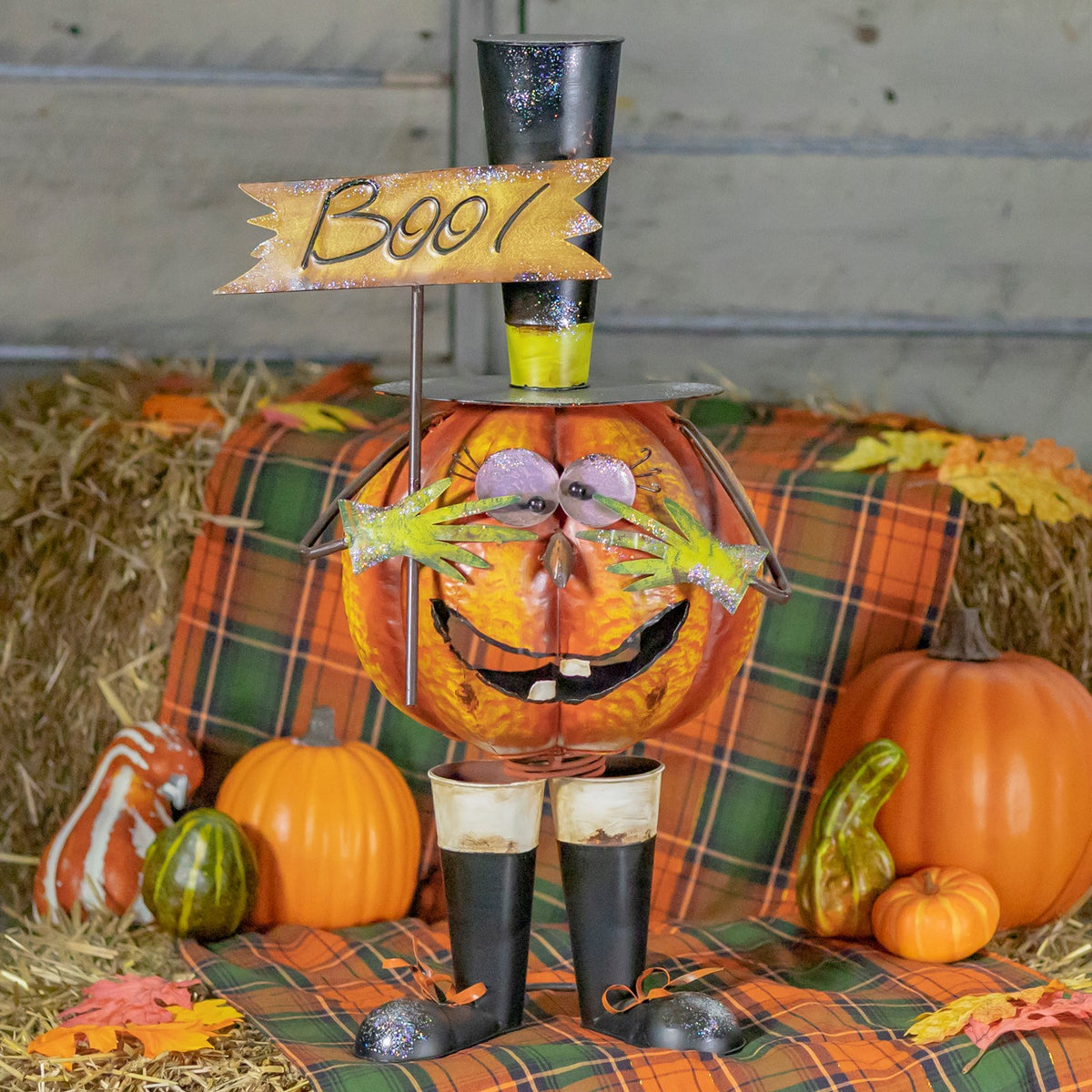 28.25" Tall Top Hat Jack-O-Lantern Figurine "Boo"