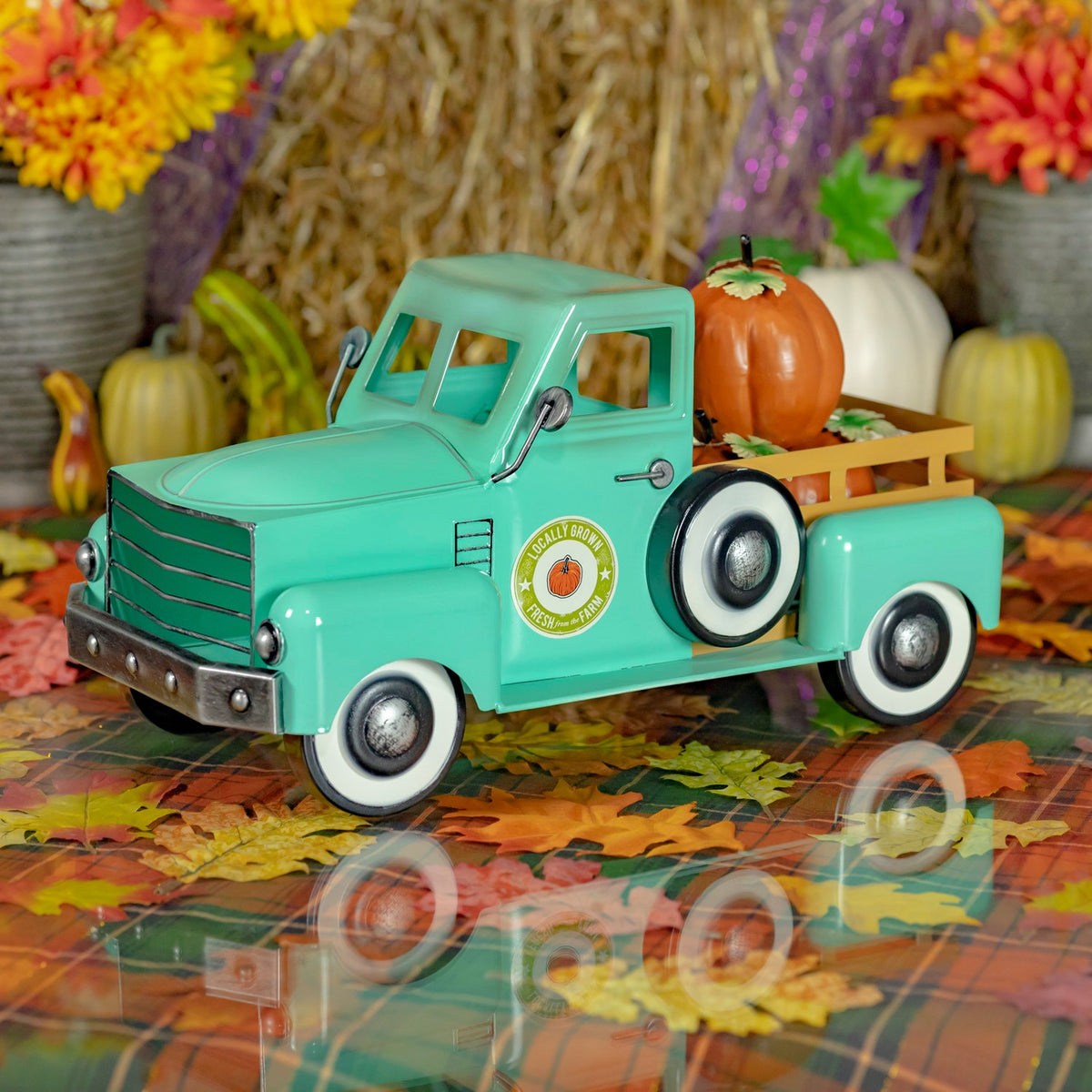 Country Style Metal Truck with Pumpkins