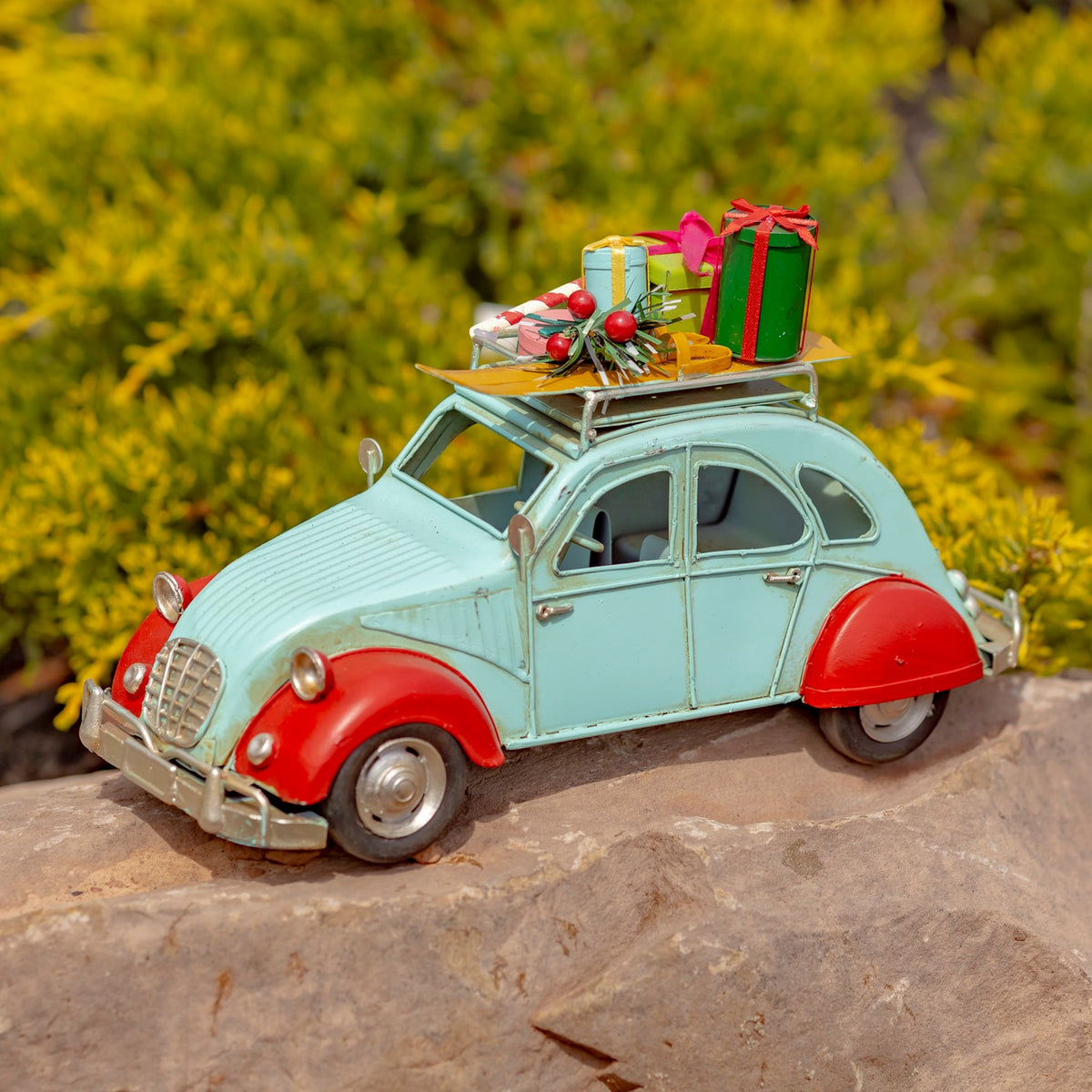 Blue and Red Buggy with Christmas Gifts