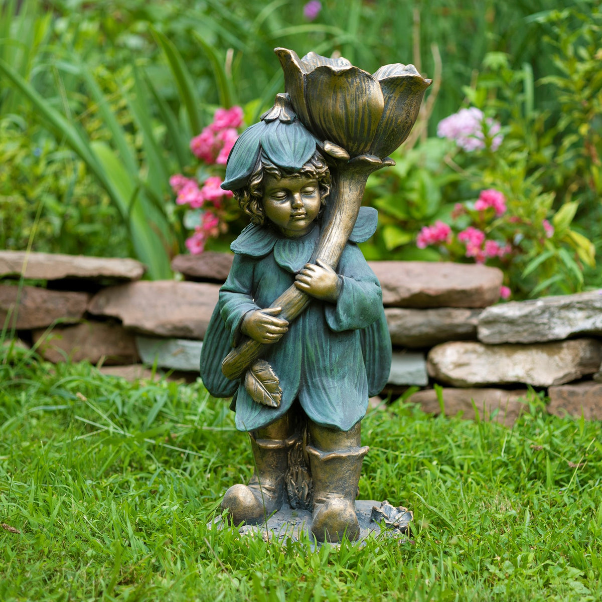 27.5" Tall Fairy Garden Statue with Flower "Tato"