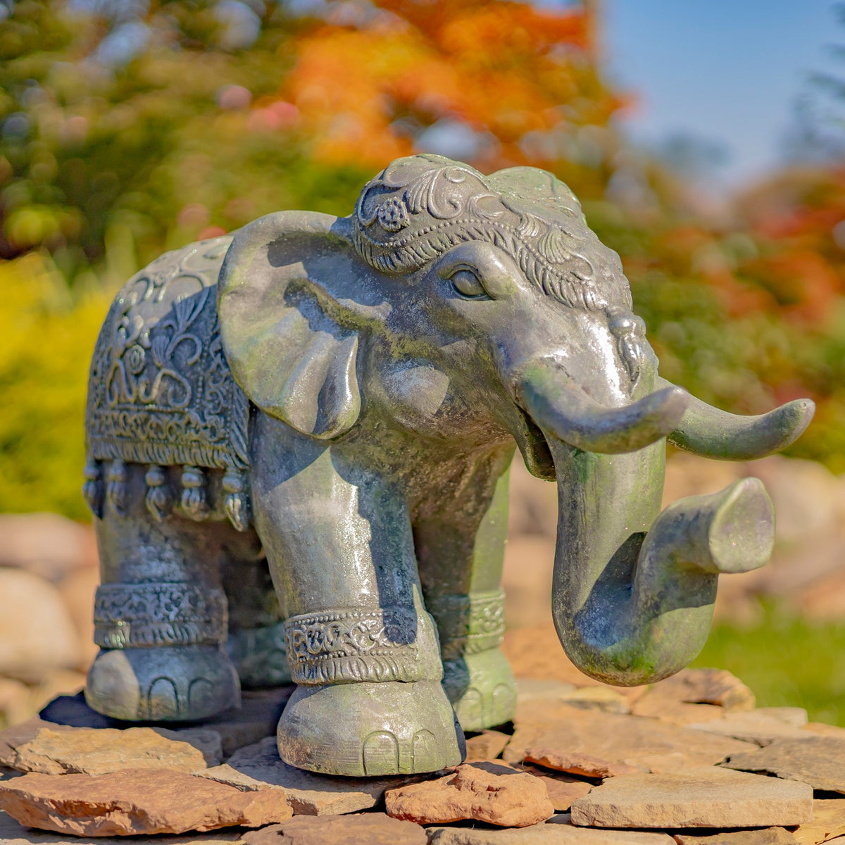 Magnesium Boho Elephant Statue in Frosted Silver