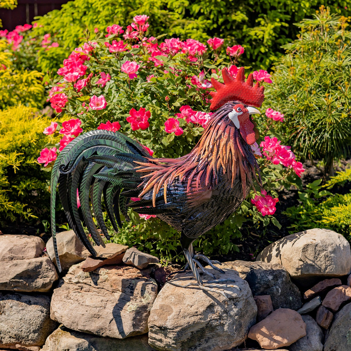 29" Tall Painted Iron Rooster Decoration "Felix"