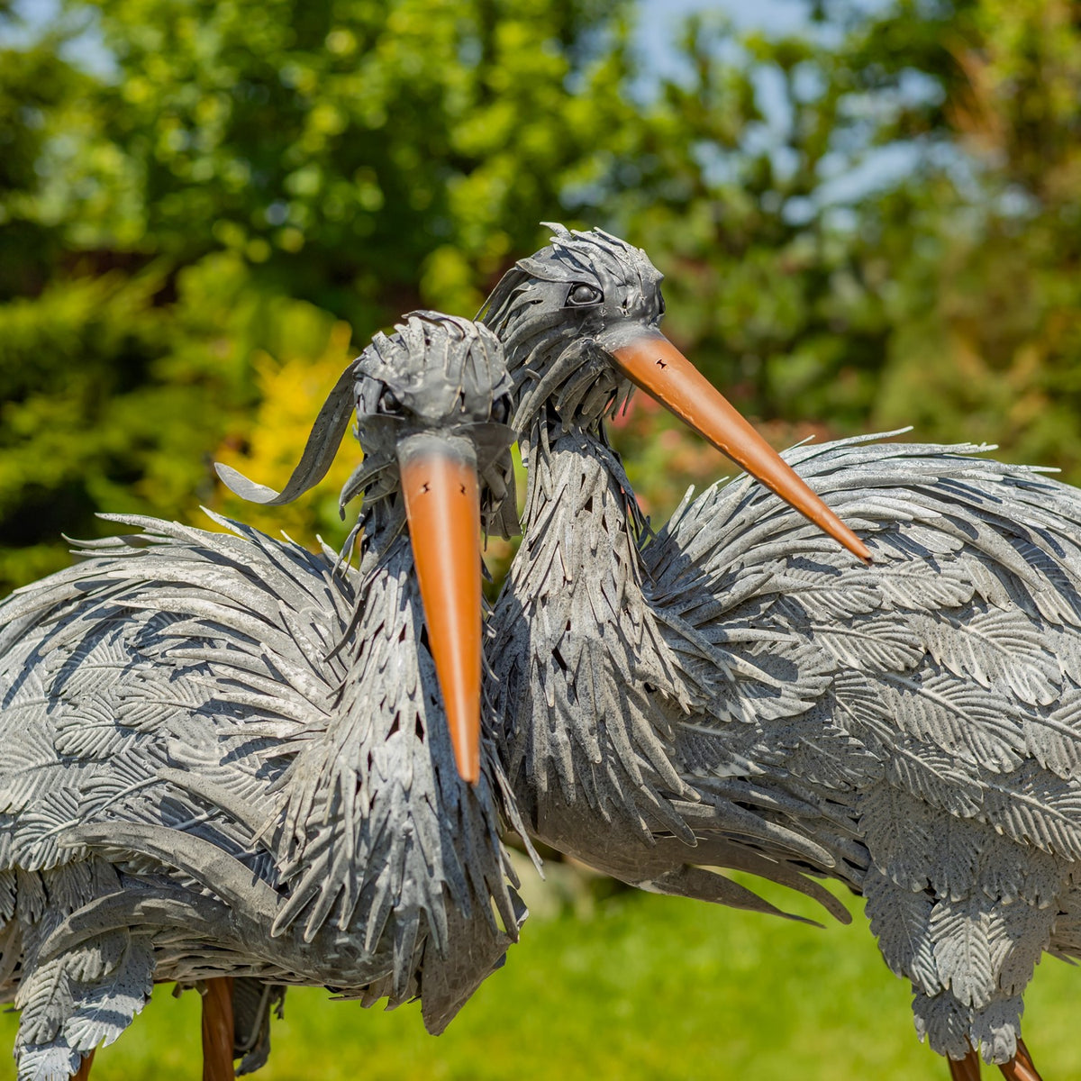 Set of 2 Great Blue Heron Metal Outdoor Figurines