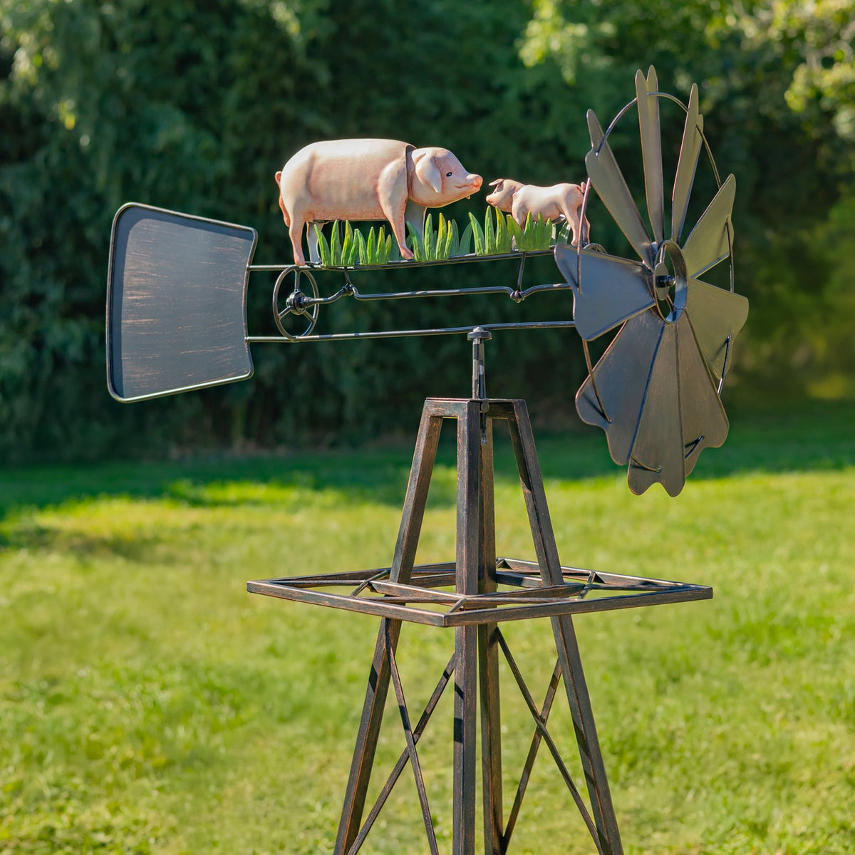 59.8" Tall Iron Windmill with Pig Family on Weather Vane