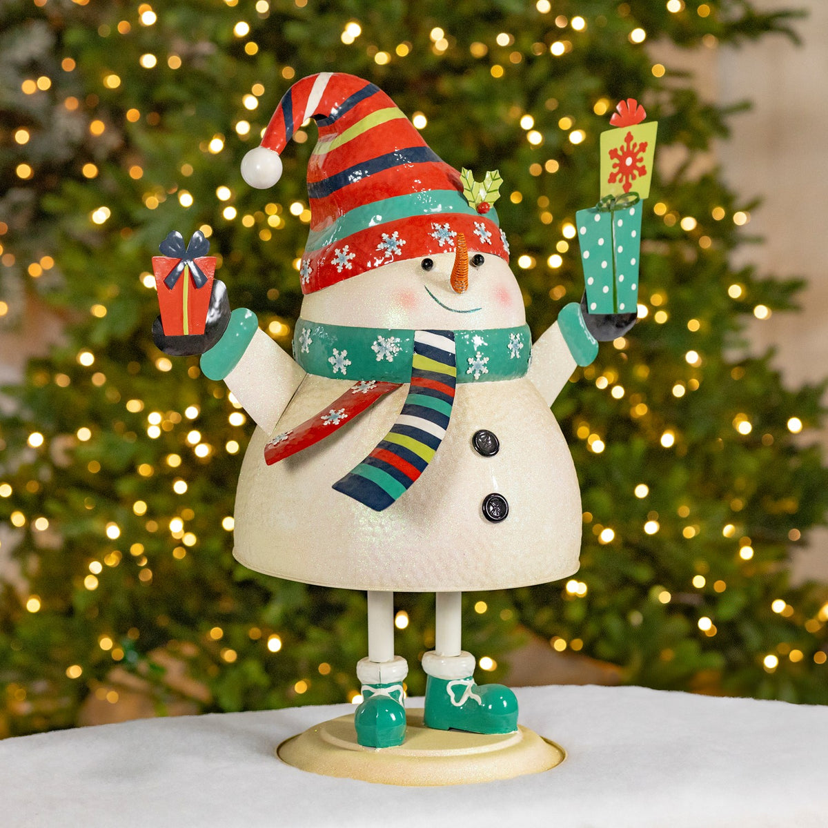 27" Tall Iron Snowman Holding Presents Figurine "Tsugo-Bugo"