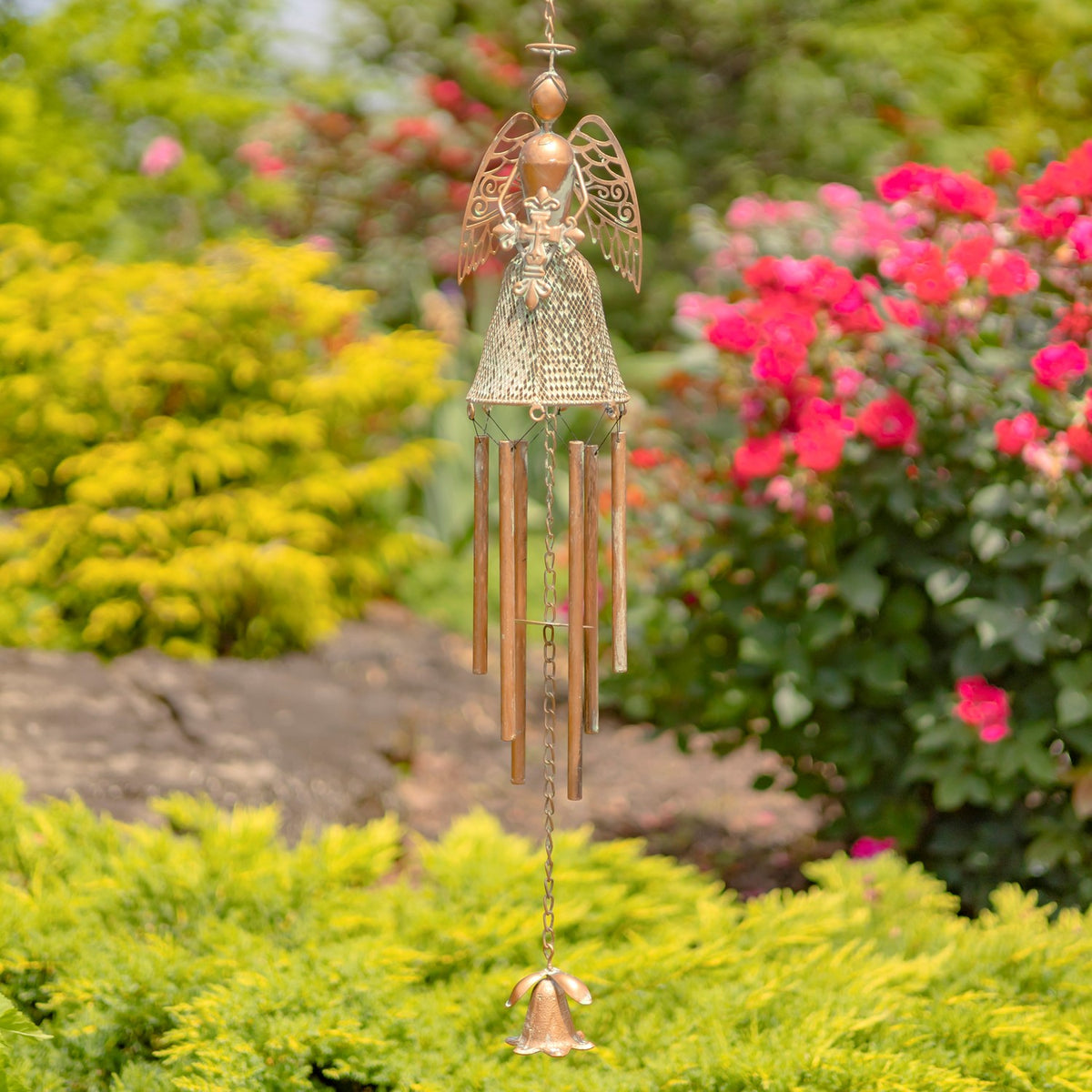 Set of 3 Assorted Hanging Antique Copper Angel Wind Chimes "Angelica, Angela & Angelette"