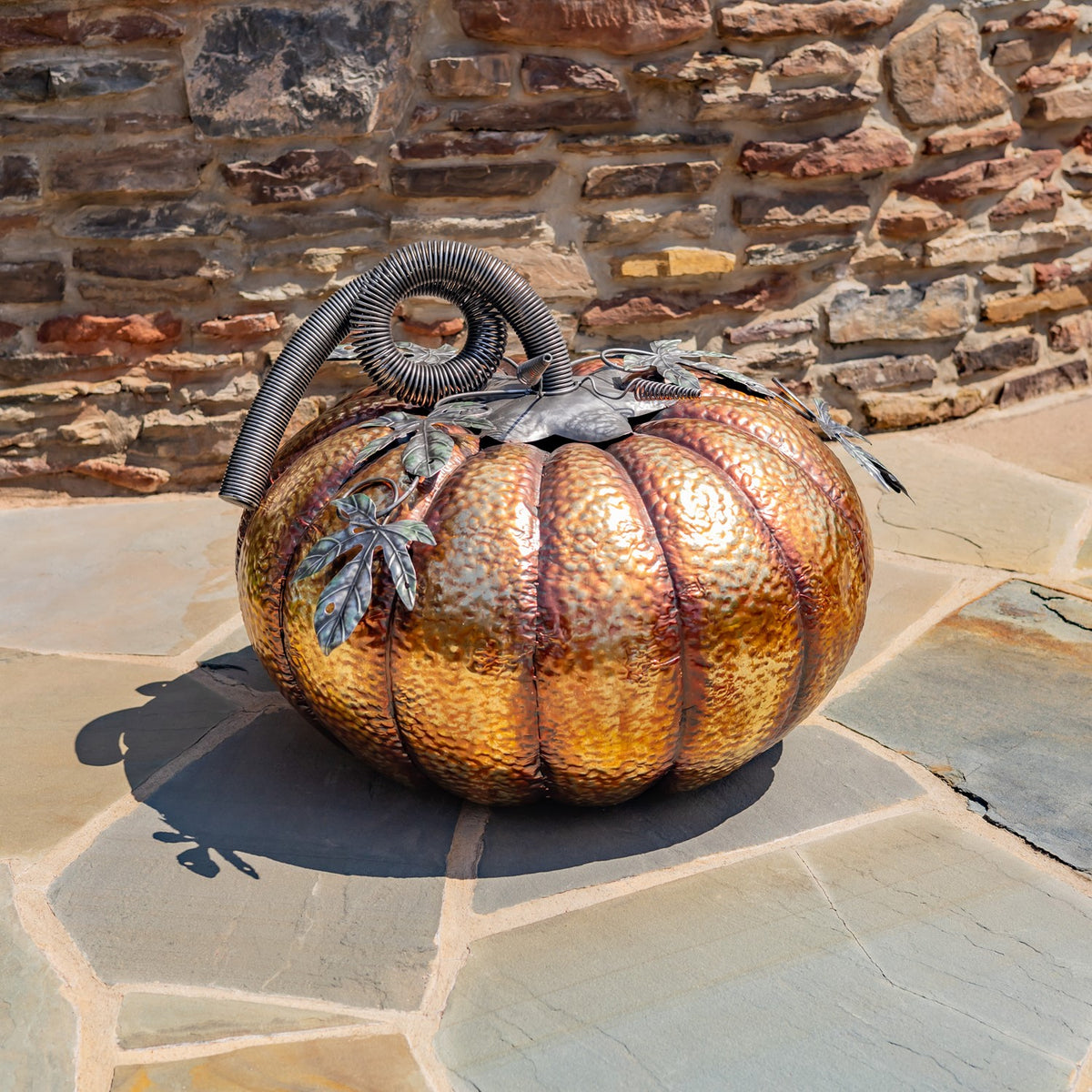 28.25" Tall Gold-Brushed Iron Pumpkin Decoration (Small)
