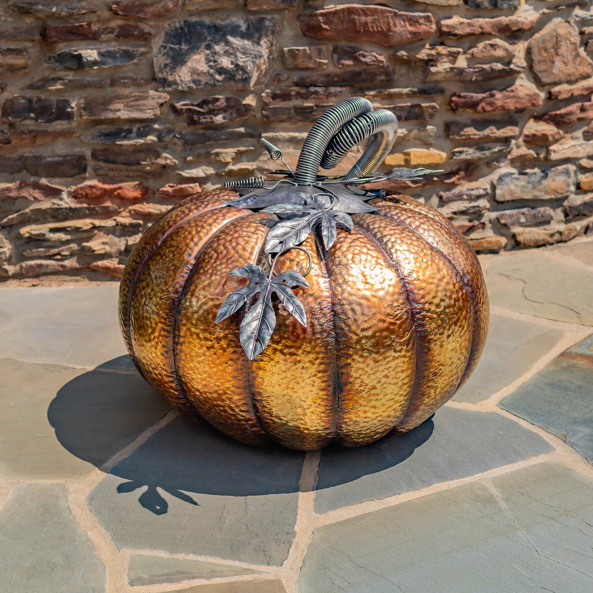 32" Tall Gold-Brushed Iron Pumpkin Decoration (Medium)