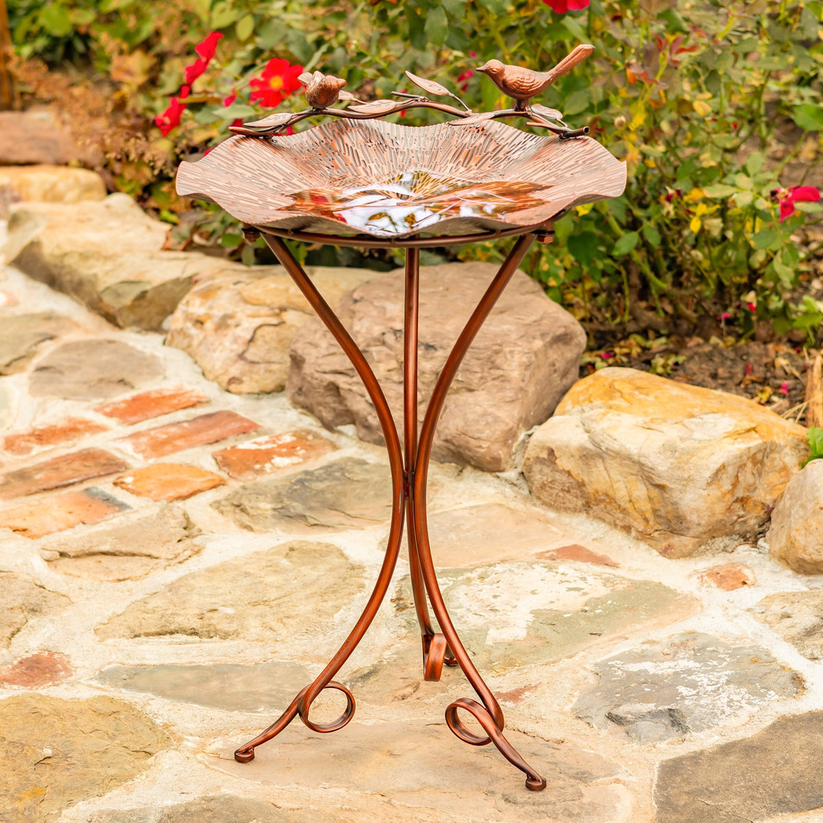 28.75" Tall Lilypad-Shaped Birdbath and Tri-Stand in Antique Bronze "Olia"