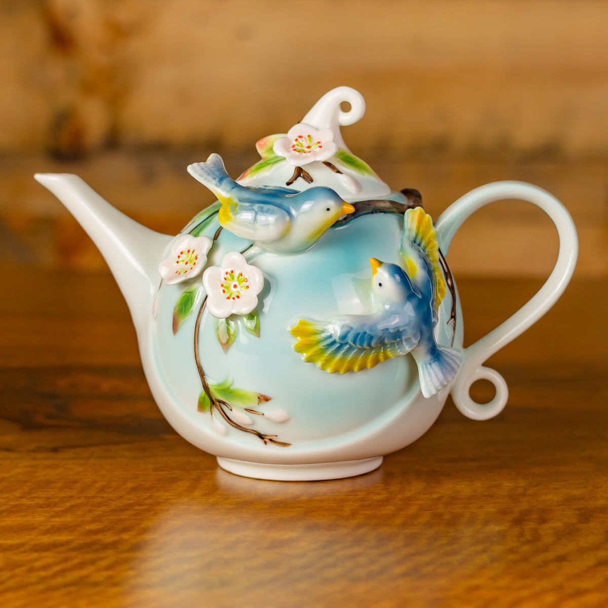 9" Hand Painted Decorative Teapot Accent "Cyan"
