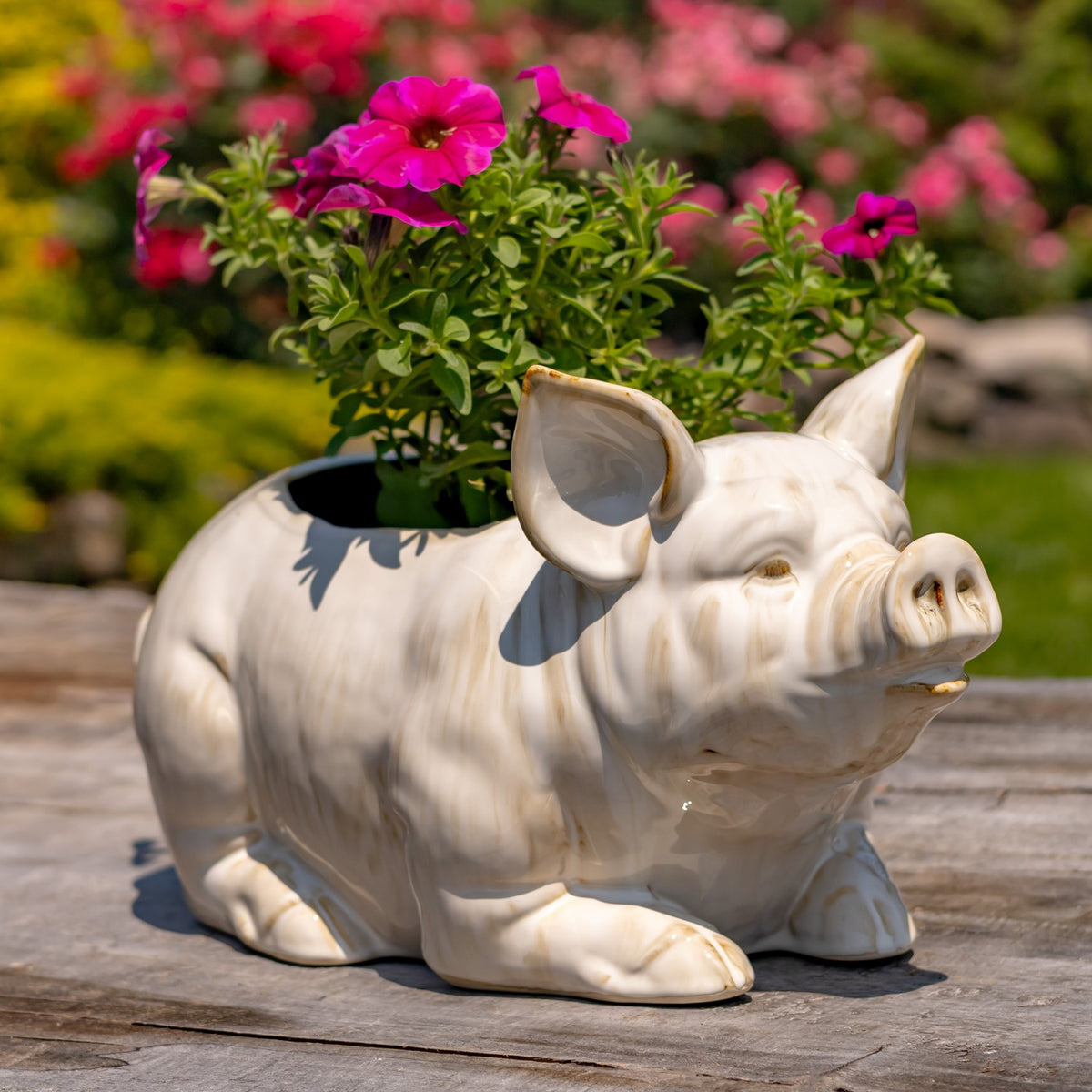 13" Hand Painted Ceramic Pig Planter "Kewanee"