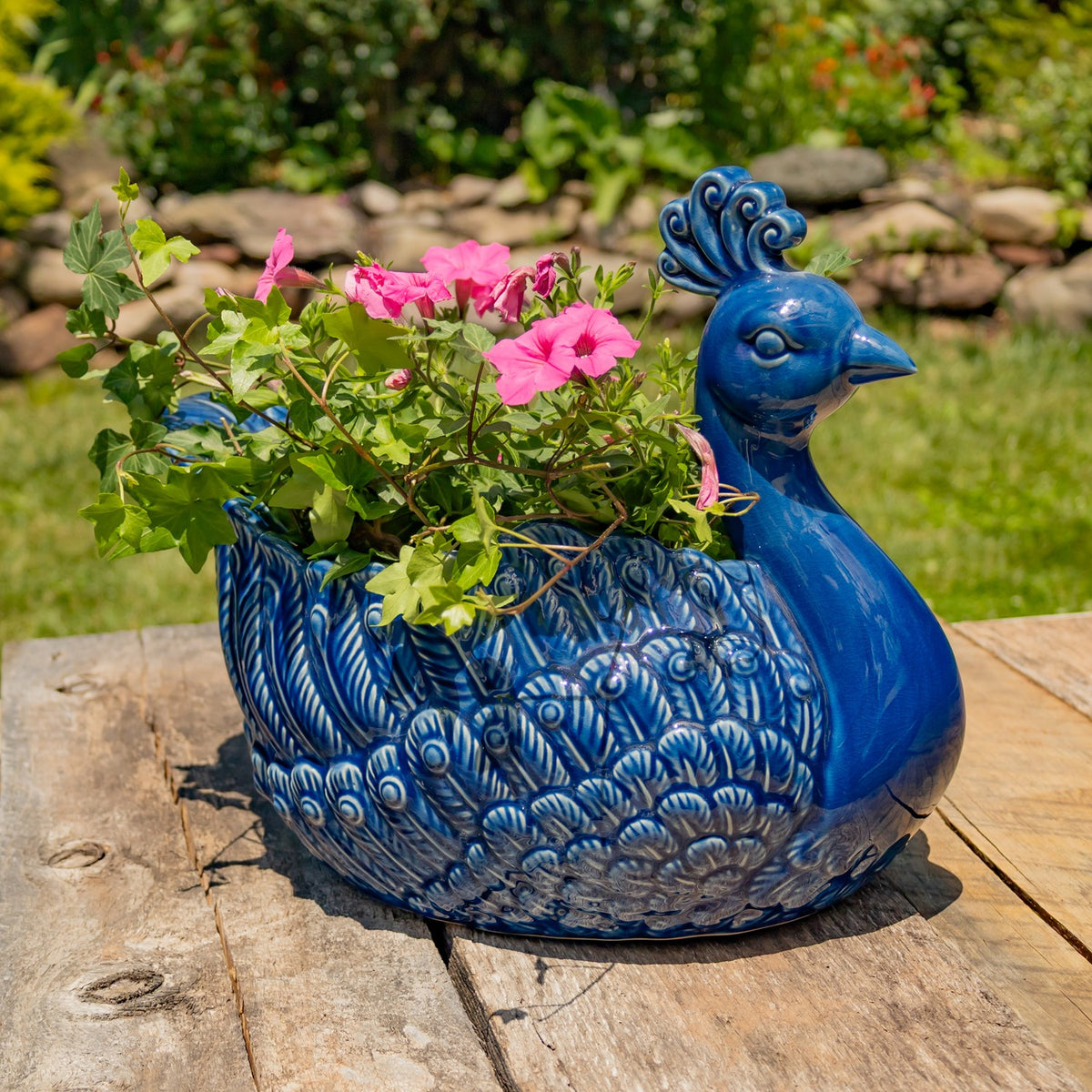 18.5" Hand Painted Ceramic Peacock Planter "Koni"